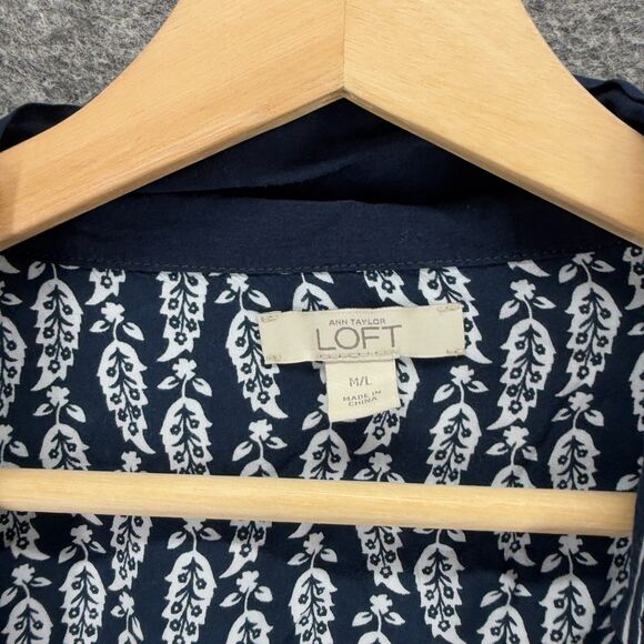 Loft Top Women M/L Black Floral Open Front Short Sleeve Breathable Casual - Picture 3 of 6